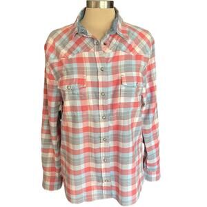 Jachs Girlfriend "Bea" Pearl Snap Shirt Womens XL Red Gray Plaid Western Cowgirl